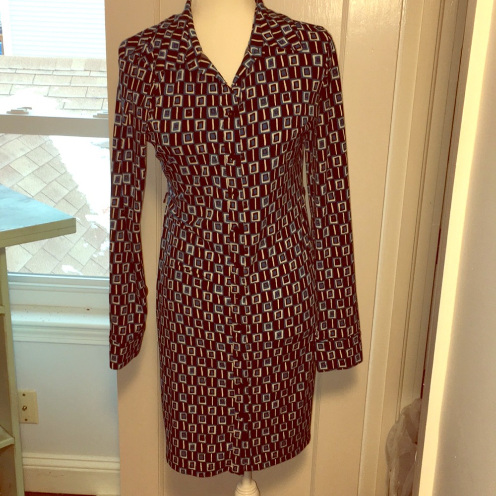 Calvin Klein geometric shirt dress in blue & black